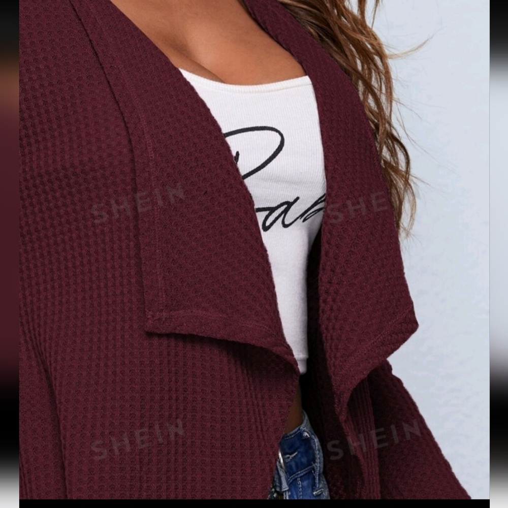 Waffle Knit Burgundy Cardigan - Picture 4 of 6